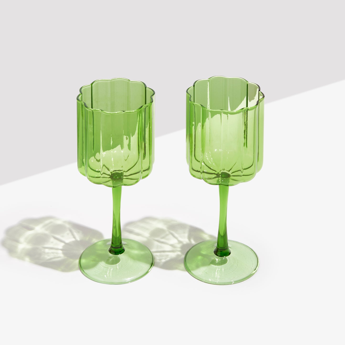 TWO x WAVE WINE GLASSES - GREEN